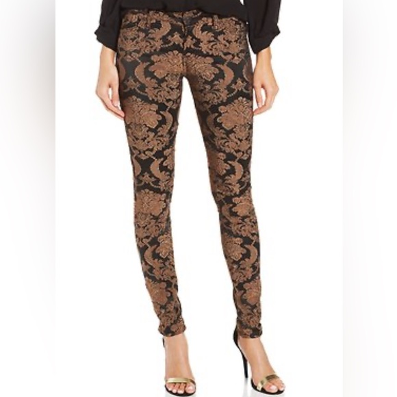 7 For All Mankind Pants - 7 For All Mankind Jacquard Black & Gold Metallic Sateen Pants Size 26